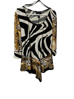 Frank Lyman Design Black, White & Gold Colour Animal Print Tunic Size 16